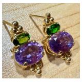 14k Gold Amethyst and Grossular Garnet Earrings