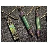Set of Sterling Silver Drop Earrings with Abalone and Green Stone Accents