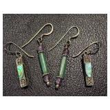 Set of Sterling Silver Drop Earrings with Abalone and Green Stone Accents