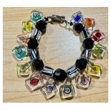 Joshua Benbassat Art Glass Beaded Bracelet, 7 Inch, Sterling Silver Clasp