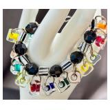 Joshua Benbassat Art Glass Beaded Bracelet, 7 Inch, Sterling Silver Clasp