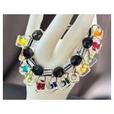 Joshua Benbassat Art Glass Beaded Bracelet, 7 Inch, Sterling Silver Clasp