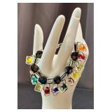 Joshua Benbassat Art Glass Beaded Bracelet, 7 Inch, Sterling Silver Clasp