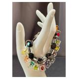 Joshua Benbassat Art Glass Beaded Bracelet, 7 Inch, Sterling Silver Clasp