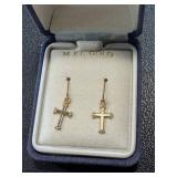 14K Gold Cross Dangle Earrings in Gift Box