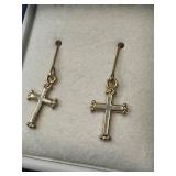 14K Gold Cross Dangle Earrings in Gift Box