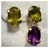 Set of 3 Pairs 10k Gold Gemstone Stud Earrings with Citrine, Amethyst, and Peridot