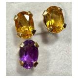 Set of 3 Pairs 10k Gold Gemstone Stud Earrings with Citrine, Amethyst, and Peridot