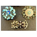 Set of 3 Vintage Costume Brooches with Rhinestones and Faux Pearls