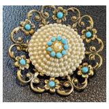 Set of 3 Vintage Costume Brooches with Rhinestones and Faux Pearls