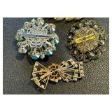 Set of 3 Vintage Costume Brooches with Rhinestones and Faux Pearls