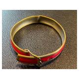 Vintage Red Enamel and Brass Buckle Bracelet