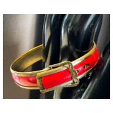 Vintage Red Enamel and Brass Buckle Bracelet