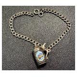 Vintage 7 Inch 800 Silver Charm Bracelet with Lucerne Kapellbrücke Stein Pendant