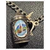 Vintage 7 Inch 800 Silver Charm Bracelet with Lucerne Kapellbrücke Stein Pendant