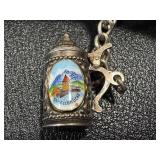 Vintage 7 Inch 800 Silver Charm Bracelet with Lucerne Kapellbrücke Stein Pendant