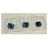 Set of 3 Emerald Cut 1.5ct London Blue Topaz Gemstones