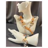 Artisan Handblown Glass Bead Boho Necklace and Bracelet Set