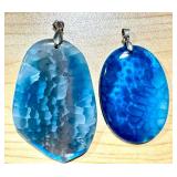 Set of 2 Dyed Dragon Vein Agate Pendants Blue Tones