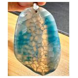Set of 2 Dyed Dragon Vein Agate Pendants Blue Tones