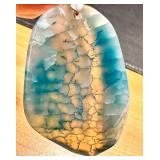 Set of 2 Dyed Dragon Vein Agate Pendants Blue Tones