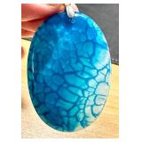 Set of 2 Dyed Dragon Vein Agate Pendants Blue Tones