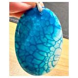 Set of 2 Dyed Dragon Vein Agate Pendants Blue Tones