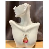 Sterling Silver Vintage Teardrop Tourmaline Pendant 1.75 Inch