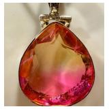 Sterling Silver Vintage Teardrop Tourmaline Pendant 1.75 Inch
