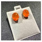 14k Gold Mandarin Garnet Oval Stud Earrings