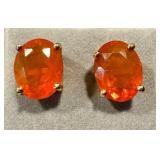 14k Gold Mandarin Garnet Oval Stud Earrings