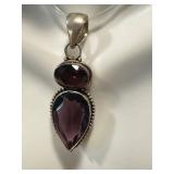 Sterling Silver and Amethyst Pendant, 2.25 Inch