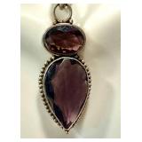 Sterling Silver and Amethyst Pendant, 2.25 Inch
