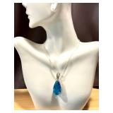 Sterling Silver Blue Topaz Teardrop Pendant Necklace