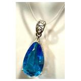 Sterling Silver Blue Topaz Teardrop Pendant Necklace