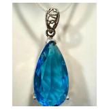 Sterling Silver Blue Topaz Teardrop Pendant Necklace