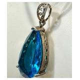 Sterling Silver Blue Topaz Teardrop Pendant Necklace