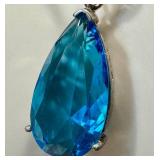 Sterling Silver Blue Topaz Teardrop Pendant Necklace