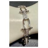 Sterling Silver 7.5 Inch Link Bracelet with Sparkling Accents