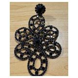 KJL Statement Black Rhinestone Clip Earrings 4.5 Inch Pair