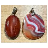 Set of 2 Stone Pendants Red Jasper and Banded Lace Agate
