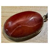 Set of 2 Stone Pendants Red Jasper and Banded Lace Agate