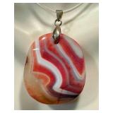 Set of 2 Stone Pendants Red Jasper and Banded Lace Agate