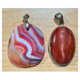 Set of 2 Stone Pendants Red Jasper and Banded Lace Agate