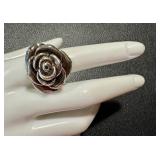 Sterling Silver Rose Flower Ring Size 8