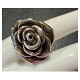 Sterling Silver Rose Flower Ring Size 8