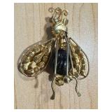 Vintage Schreiner Trembler Insect Brooch with Black Glass and Rhinestones