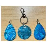 Set of 3 Dyed Blue Lace Agate Pendants with Toggles