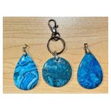 Set of 3 Dyed Blue Lace Agate Pendants with Toggles