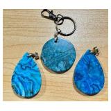 Set of 3 Dyed Blue Lace Agate Pendants with Toggles